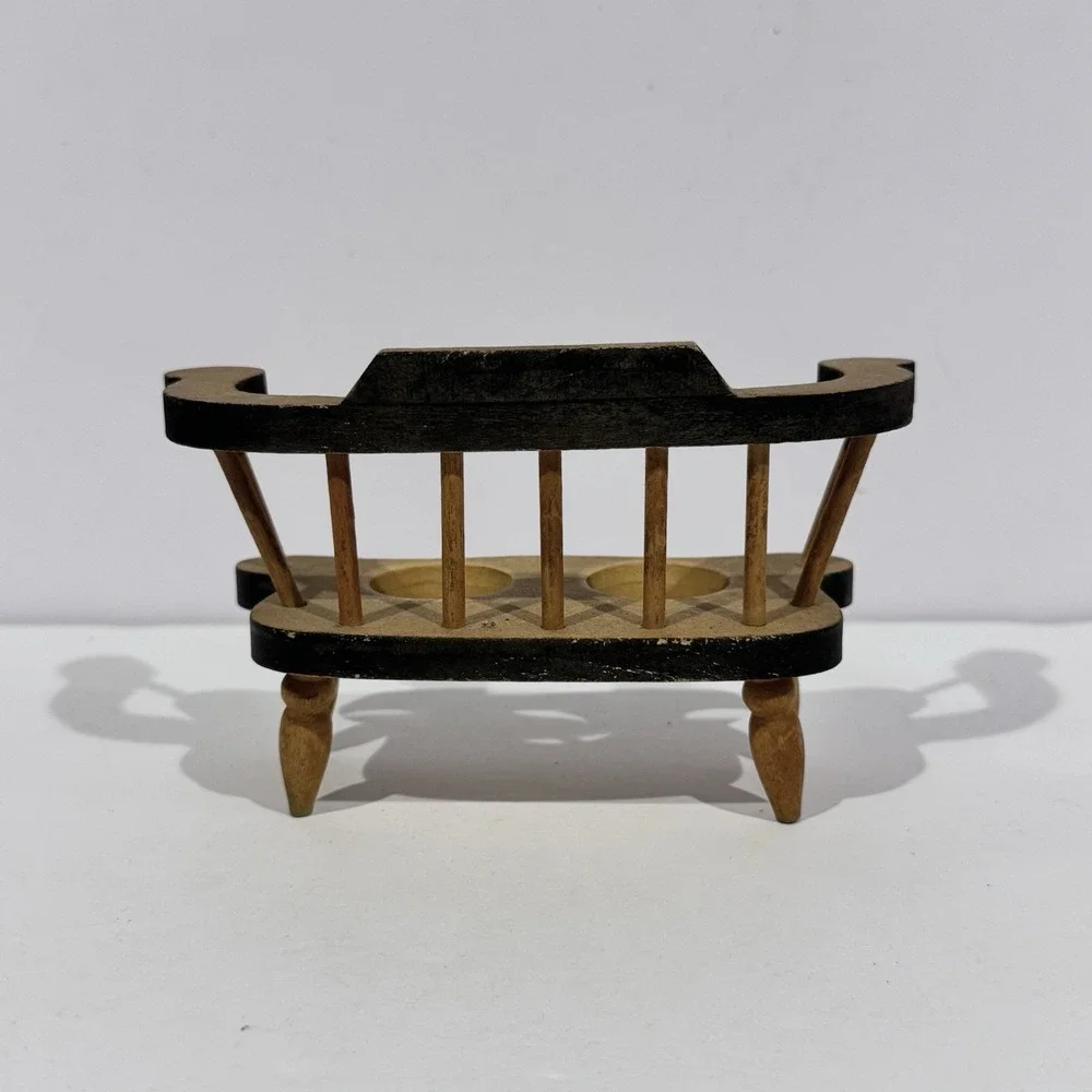 Vintage‎ Wooden Bench Salt & Pepper Shaker 3 Piece Set Hand Painted Flowers